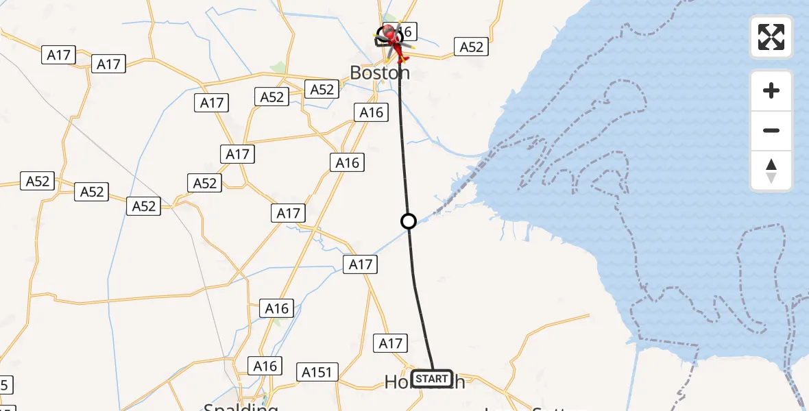 Flight route Air Ambulance Helicopter Holbeach CP - Boston, 14 July 2026, 18:41