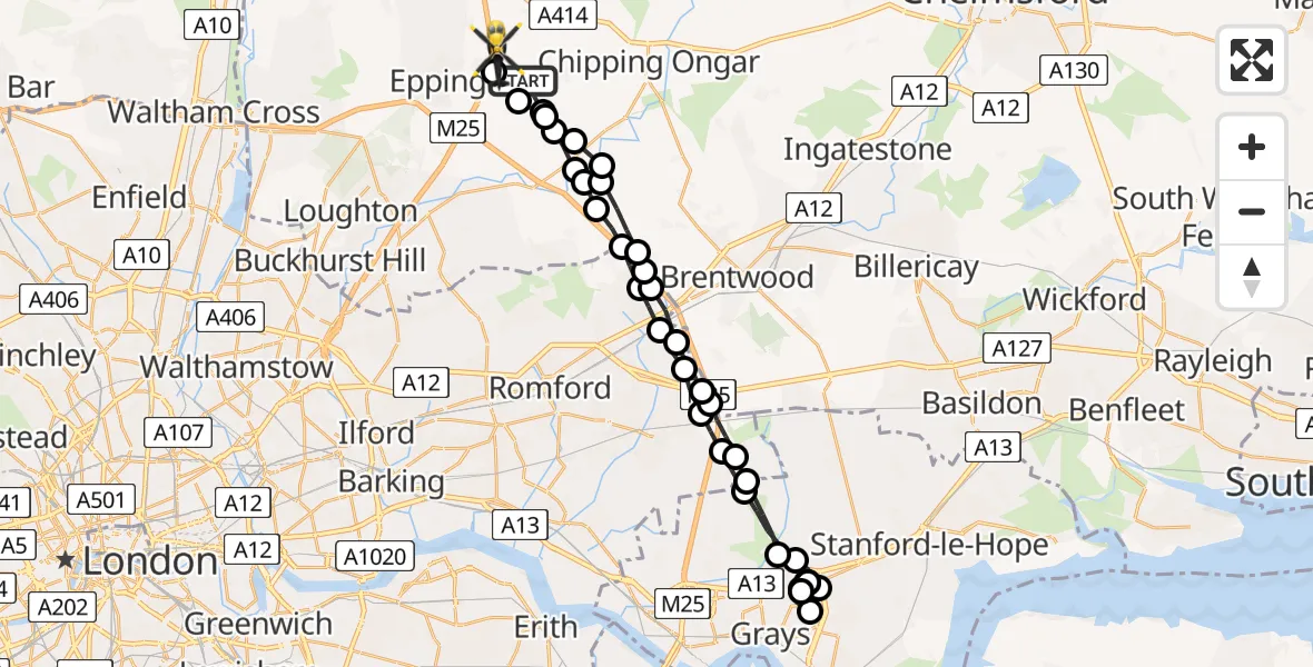 Flight route Police Helicopter Woodhatch - Coopersale, 14 July 2026, 19:30