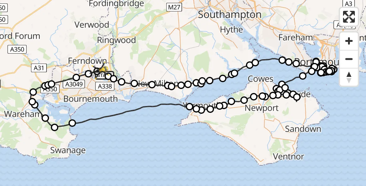 Flight route Police Helicopter Bournemouth Airport - Bournemouth Airport, 14 July 2026, 19:58