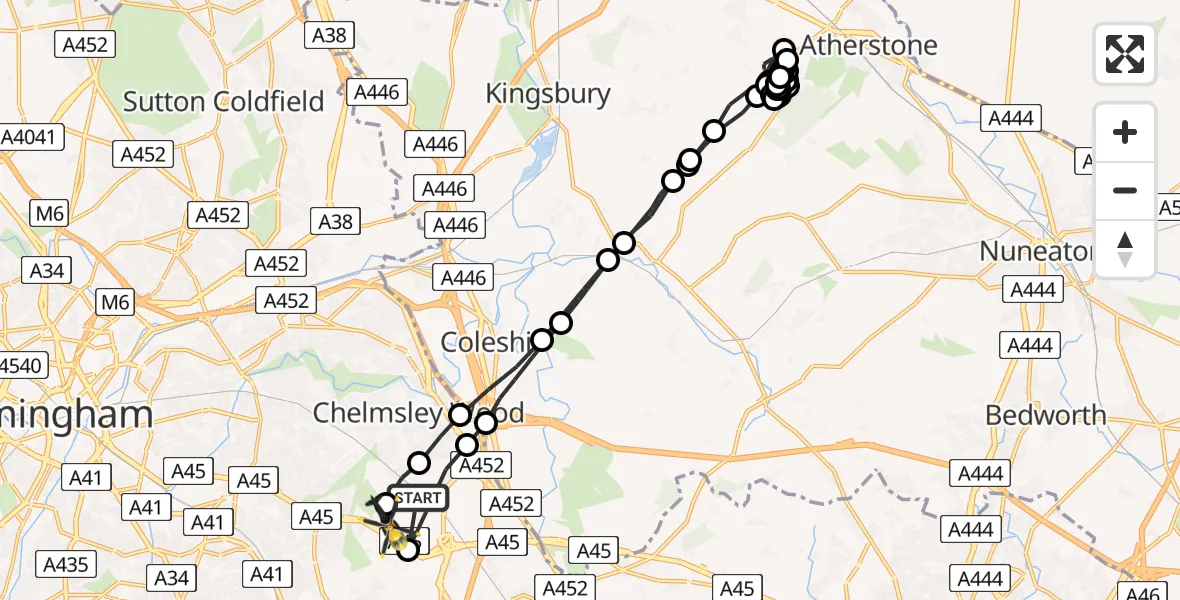 Flight route Police Helicopter Birmingham Airport - Birmingham Airport, 14 July 2026, 20:12