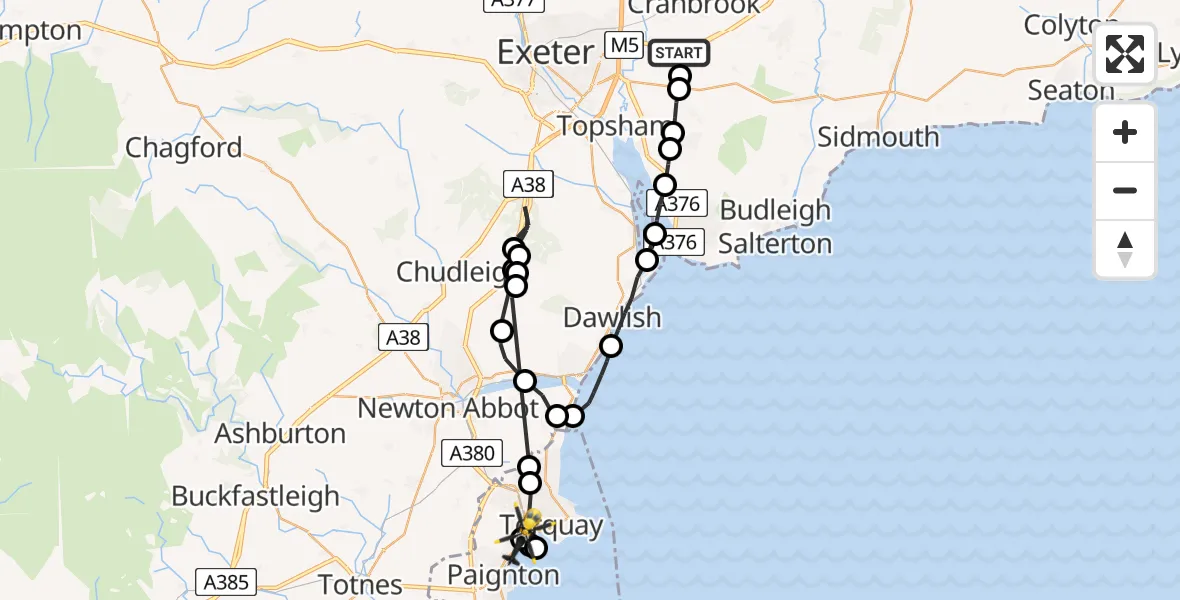 Flight route Police Helicopter East Devon - Torquay, 14 July 2026, 20:17