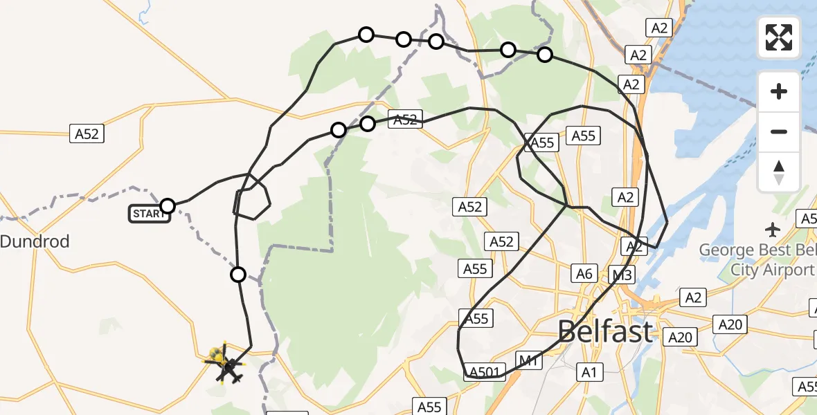 Flight route Police Helicopter Dundrod - Lisburn and Castlereagh District, 14 July 2026, 20:29