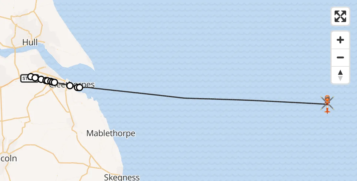 Flight route Coastguard Helicopter Humberside Airport - North Sea, 14 July 2026, 20:56