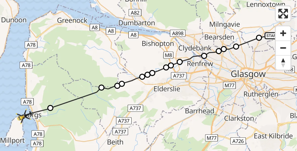 Flight route Police Helicopter Lenzie - Inner Seas, 14 July 2026, 22:12