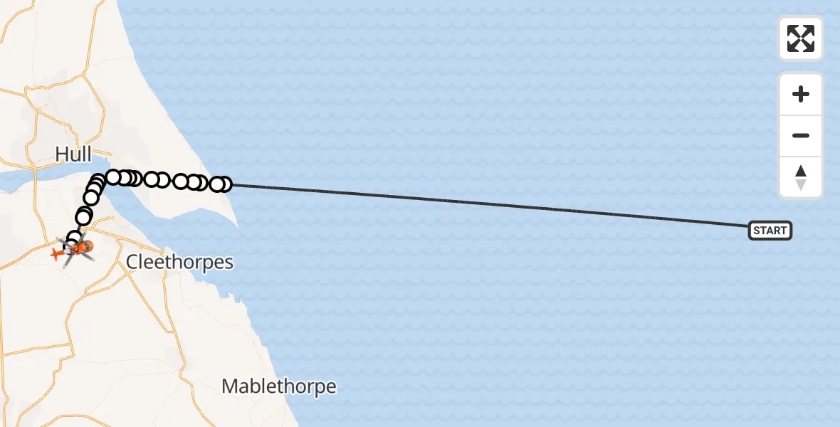 Flight route Coastguard Helicopter North Sea - Humberside Airport, 14 July 2026, 22:44