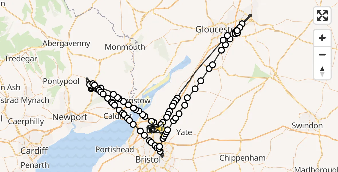 Flight route Police Helicopter Almondsbury Helicopter Base - Almondsbury Helicopter Base, 14 July 2026, 23:19