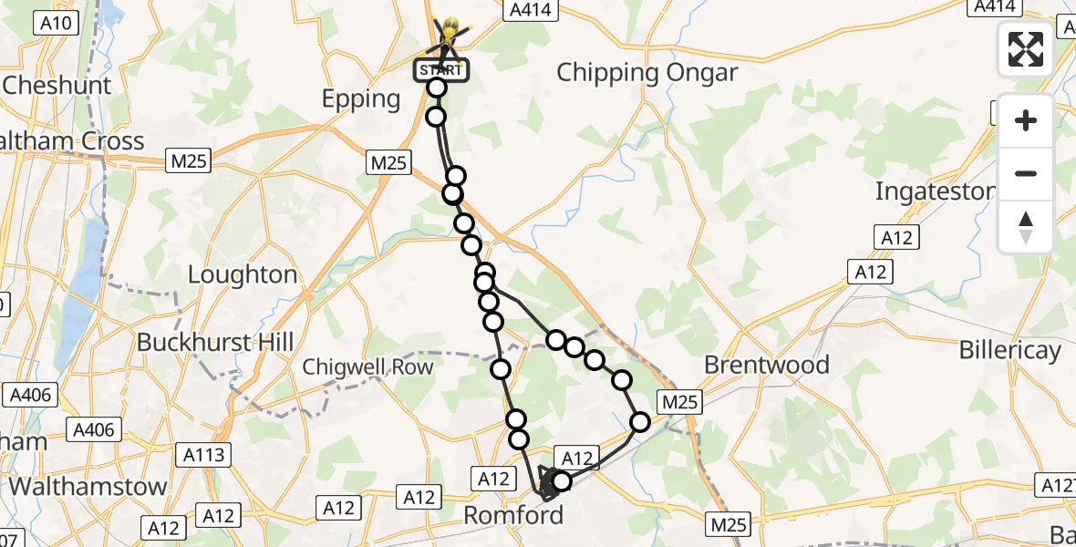 Flight route Police Helicopter Coopersale - North Weald Airfield, 14 July 2026, 23:33