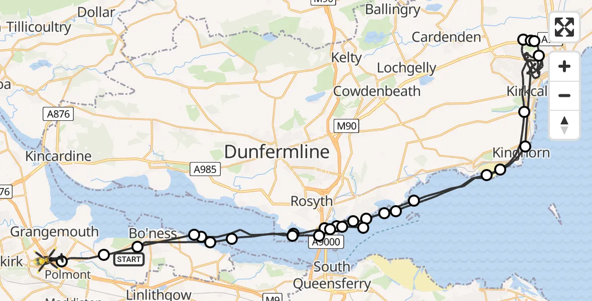 Flight route Police Helicopter Bo'ness - Westquarter, 15 July 2026, 01:18