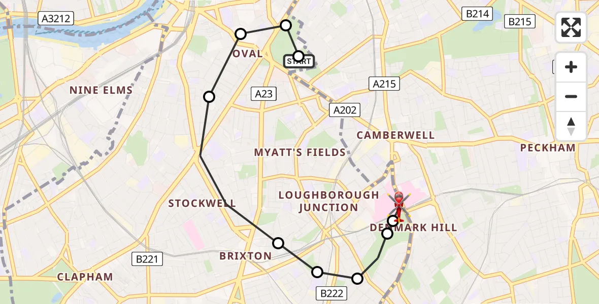 Flight route Air Ambulance Helicopter Elephant and Castle - Kings College London Hospital, 15 July 2026, 08:09
