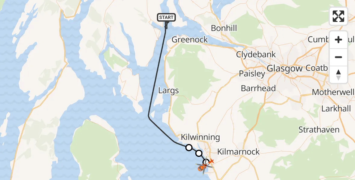 Flight route Coastguard Helicopter Inner Seas - Troon, 15 July 2026, 08:53
