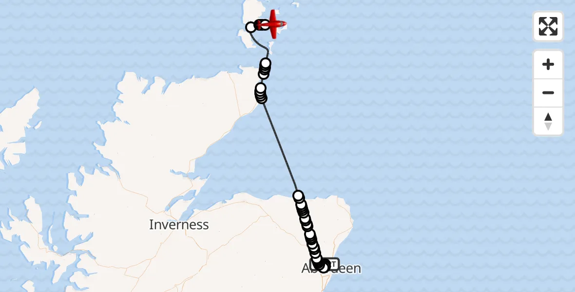 Flight route Air Ambulance Aircraft Aberdeen International Airport - Kirkwall, 15 July 2026, 09:07