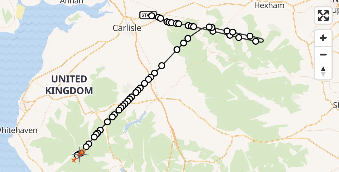 Flight route Coastguard Helicopter Carlisle Lake District Airport - Wasdale, 15 July 2026, 09:37