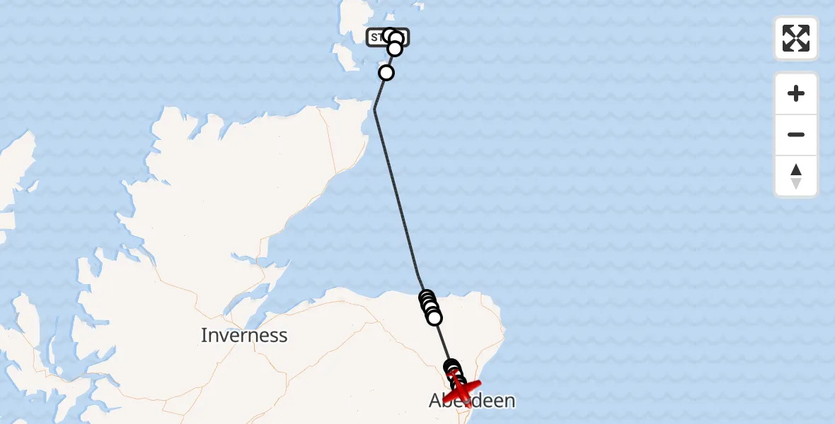 Flight route Air Ambulance Aircraft Kirkwall Airport - Aberdeen International Airport, 15 July 2026, 10:09