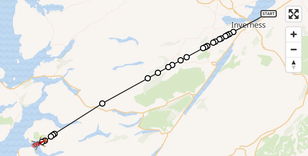 Flight route Air Ambulance Helicopter Inverness - Inner Seas, 15 July 2026, 10:15