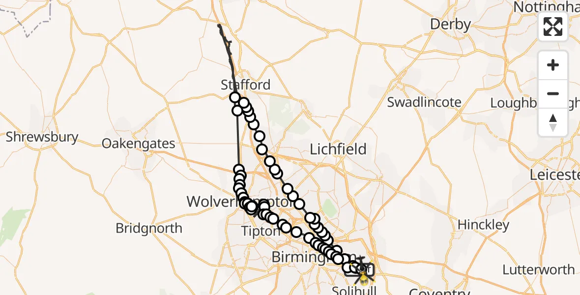 Flight route Police Helicopter Birmingham Airport - Birmingham Airport, 15 July 2026, 10:21