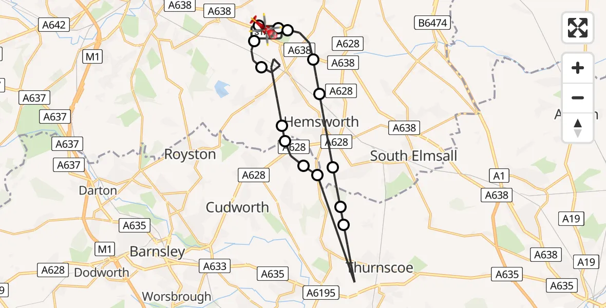 Flight route Air Ambulance Helicopter YAA Nostell Helicopter Port - YAA Nostell Helicopter Port, 15 July 2026, 10:28