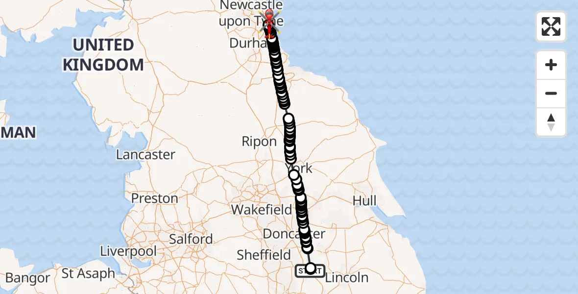Flight route Air Ambulance Helicopter Retford Gamston Airport - Plains Farm, 15 July 2026, 10:31