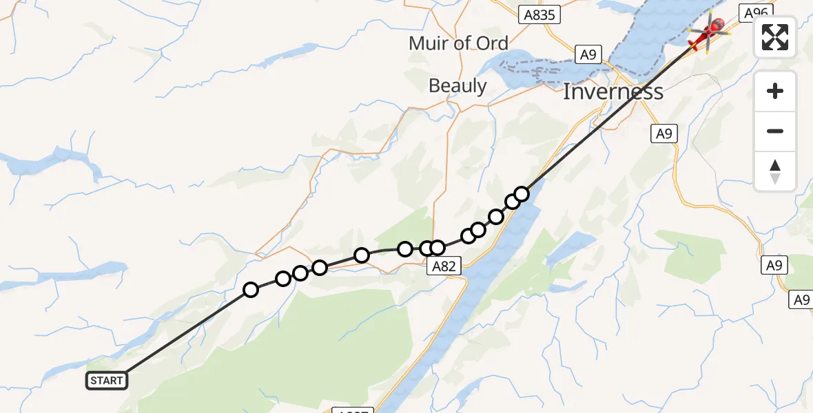 Flight route Air Ambulance Helicopter Highland - Inverness, 15 July 2026, 11:10