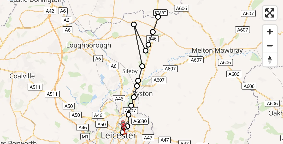 Flight route Air Ambulance Helicopter Rushcliffe - Latimer, 15 July 2026, 11:36