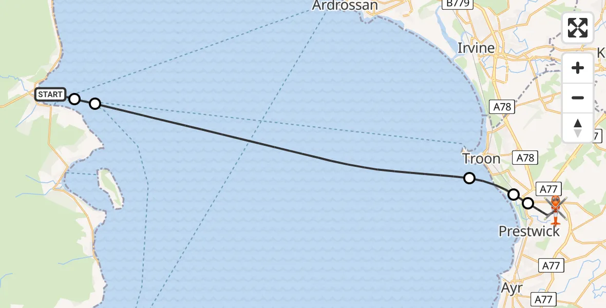 Flight route Coastguard Helicopter Brodick - Glasgow Prestwick Airport, 15 July 2026, 11:54