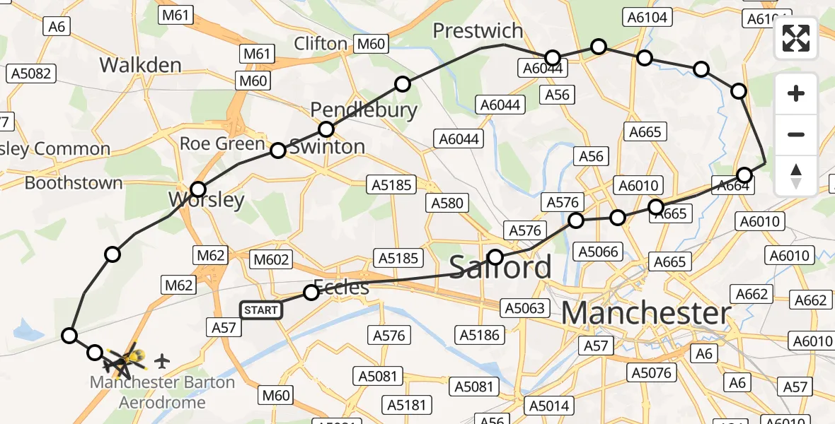 Flight route Police Helicopter Eccles - Irlam, 15 July 2026, 11:57