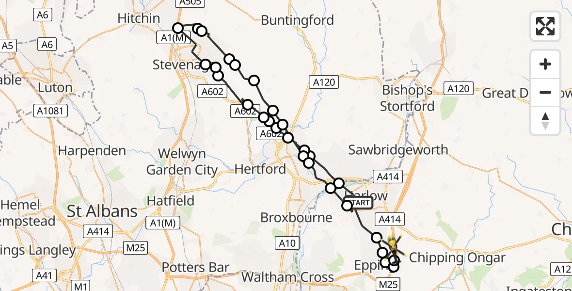 Flight route Police Helicopter Harlow - Coopersale, 15 July 2026, 12:07