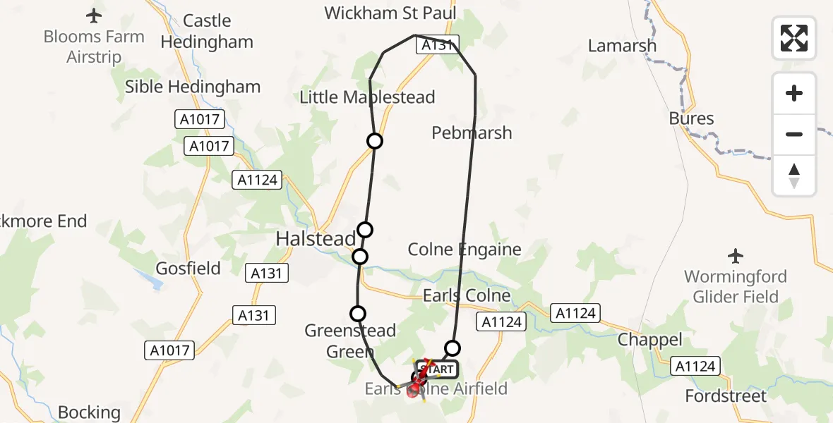 Flight route Air Ambulance Helicopter Earls Colne Airfield - Earls Colne Airfield, 15 July 2026, 12:44