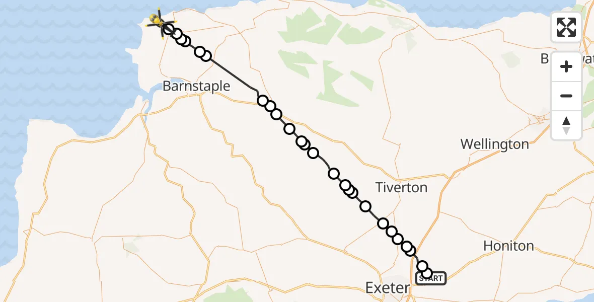 Flight route Police Helicopter Clyst Honiton - Ilfracombe, 15 July 2026, 12:52