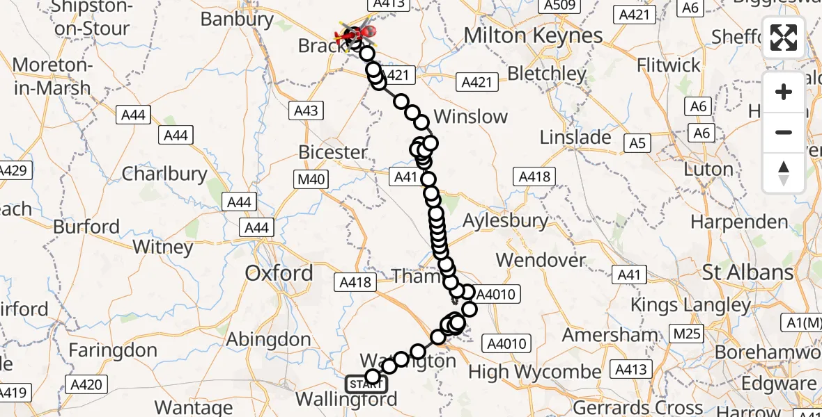 Flight route Air Ambulance Helicopter RAF Benson - Turweston Aerodrome, 15 July 2026, 13:05