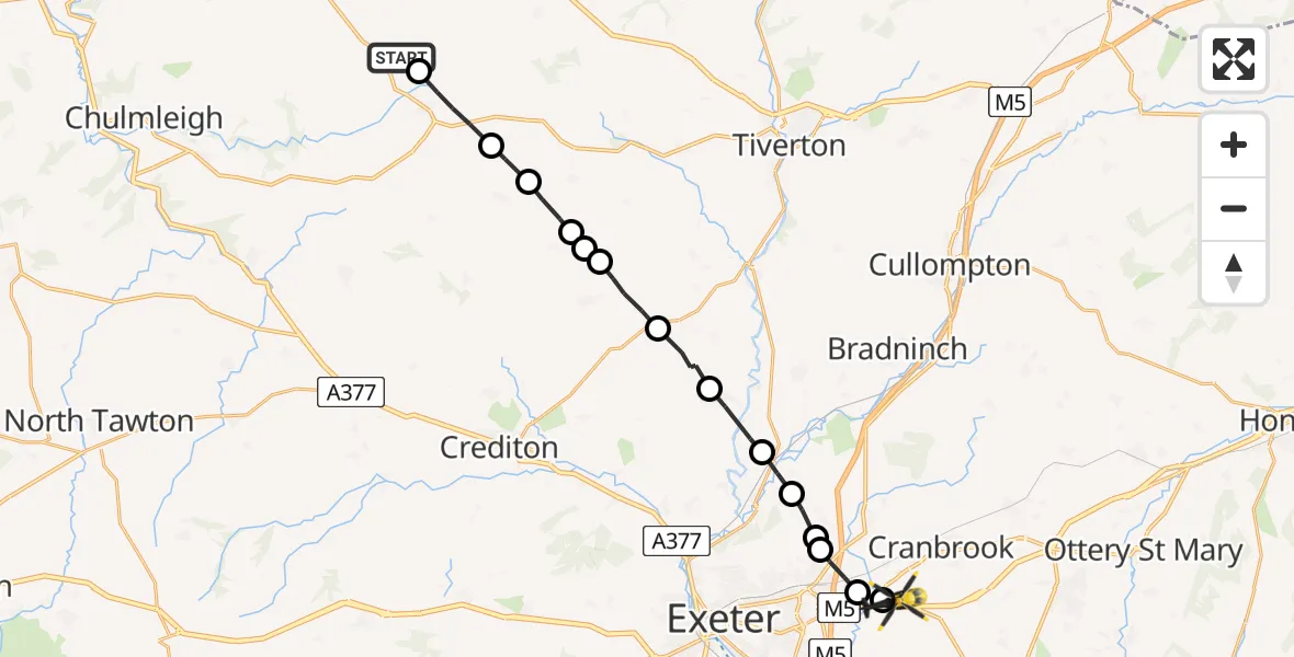 Flight route Police Helicopter North Devon - Exeter International Airport, 15 July 2026, 13:50
