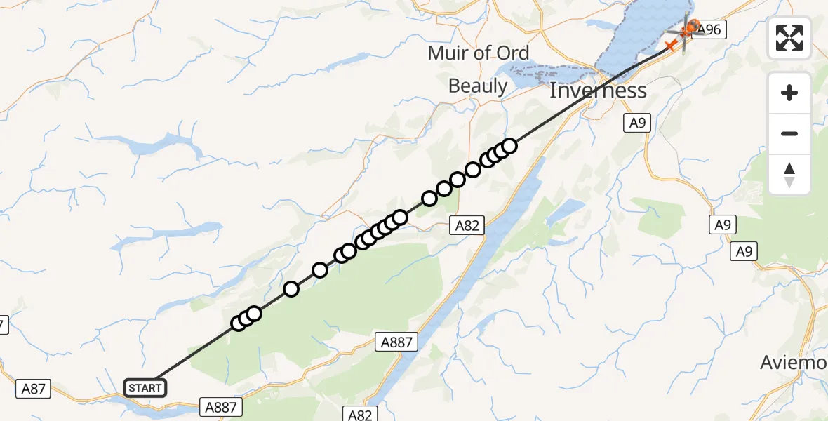 Flight route Coastguard Helicopter Highland - Inverness, 15 July 2026, 13:52
