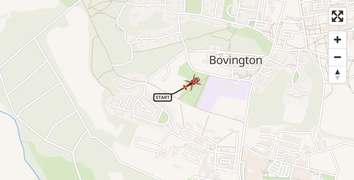 Flight route Air Ambulance Helicopter Bovington - Bovington, 15 July 2026, 14:01