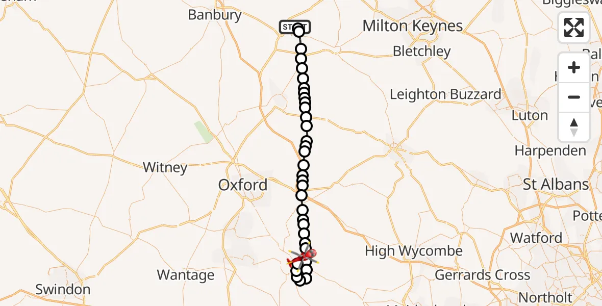 Flight route Air Ambulance Helicopter Turweston Aerodrome - RAF Benson, 15 July 2026, 14:23