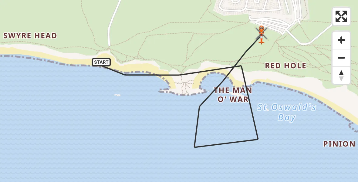 Flight route Coastguard Helicopter West Lulworth - West Lulworth, 15 July 2026, 14:41