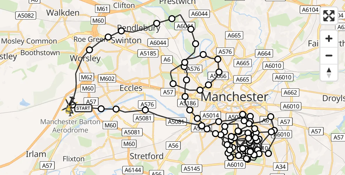 Flight route Police Helicopter Manchester Barton Aerodrome - Irlam, 15 July 2026, 15:04