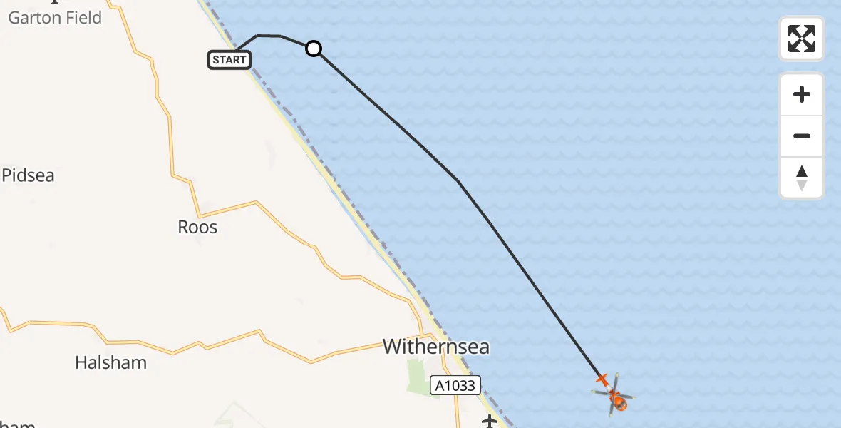 Flight route Coastguard Helicopter Roos - North Sea, 15 July 2026, 15:09