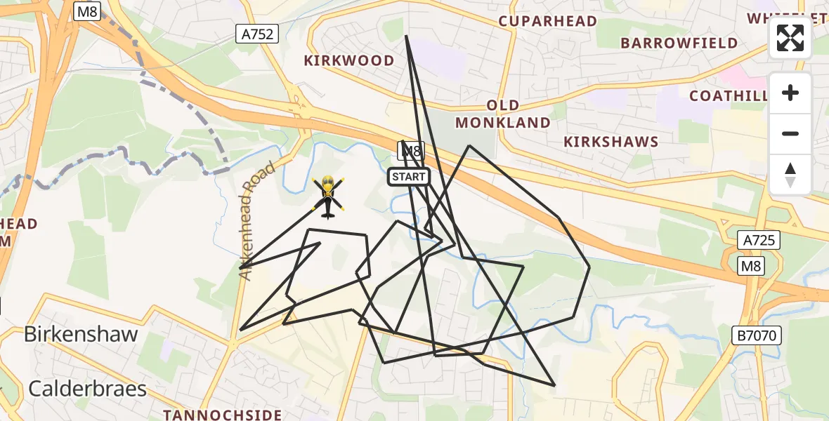 Flight route Police Helicopter Viewpark - Viewpark, 15 July 2026, 15:22