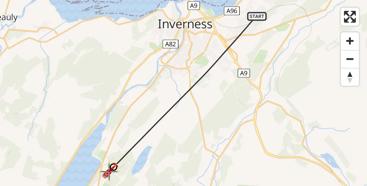 Flight route Air Ambulance Helicopter Inverness - Dores, 15 July 2026, 15:33