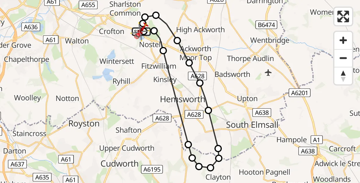Flight route Air Ambulance Helicopter YAA Nostell Helicopter Port - YAA Nostell Helicopter Port, 15 July 2026, 15:43
