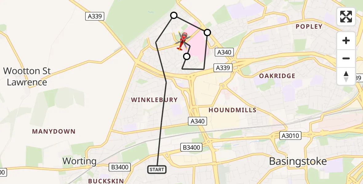 Flight route Air Ambulance Helicopter Basingstoke - North Hampshire Hospital, 15 July 2026, 15:45