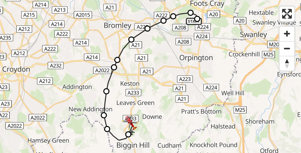 Flight route Air Ambulance Helicopter St Paul's Cray - London Biggin Hill Airport, 15 July 2026, 15:48