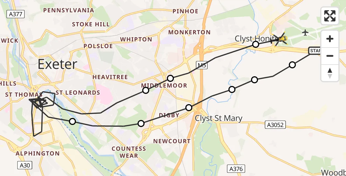 Flight route Police Helicopter Exeter International Airport - Exeter International Airport, 15 July 2026, 15:49