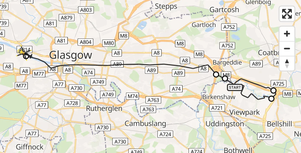 Flight route Police Helicopter Viewpark - Glasgow City Heliport, 15 July 2026, 15:49
