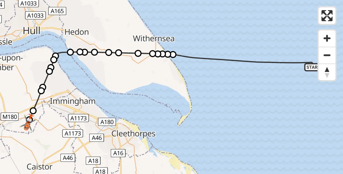 Flight route Coastguard Helicopter North Sea - Humberside Airport, 15 July 2026, 15:55