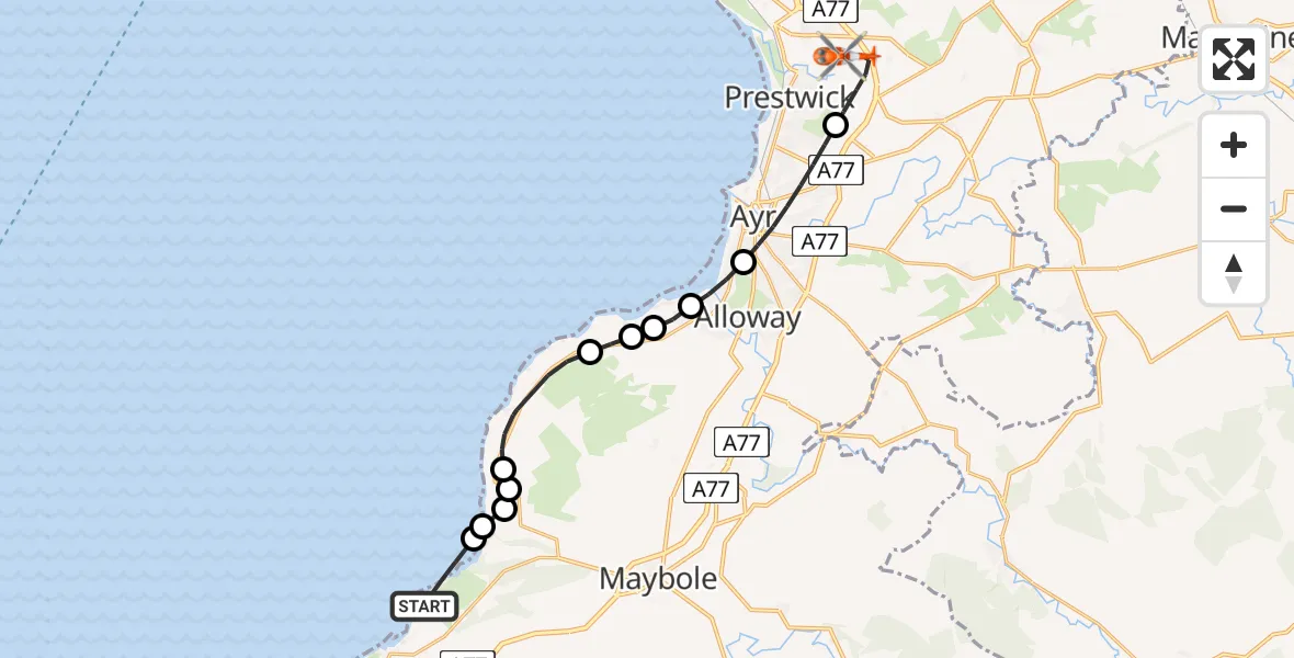 Flight route Coastguard Helicopter Inner Seas - Glasgow Prestwick Airport, 15 July 2026, 15:57