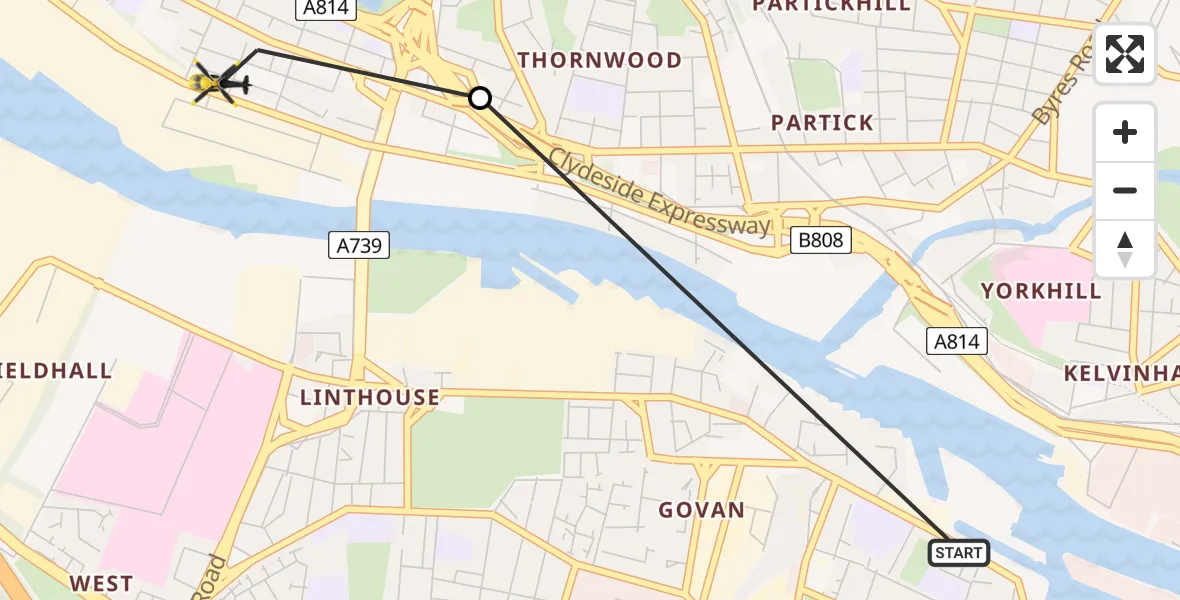 Flight route Police Helicopter Glasgow City Heliport - Glasgow, 15 July 2026, 16:01