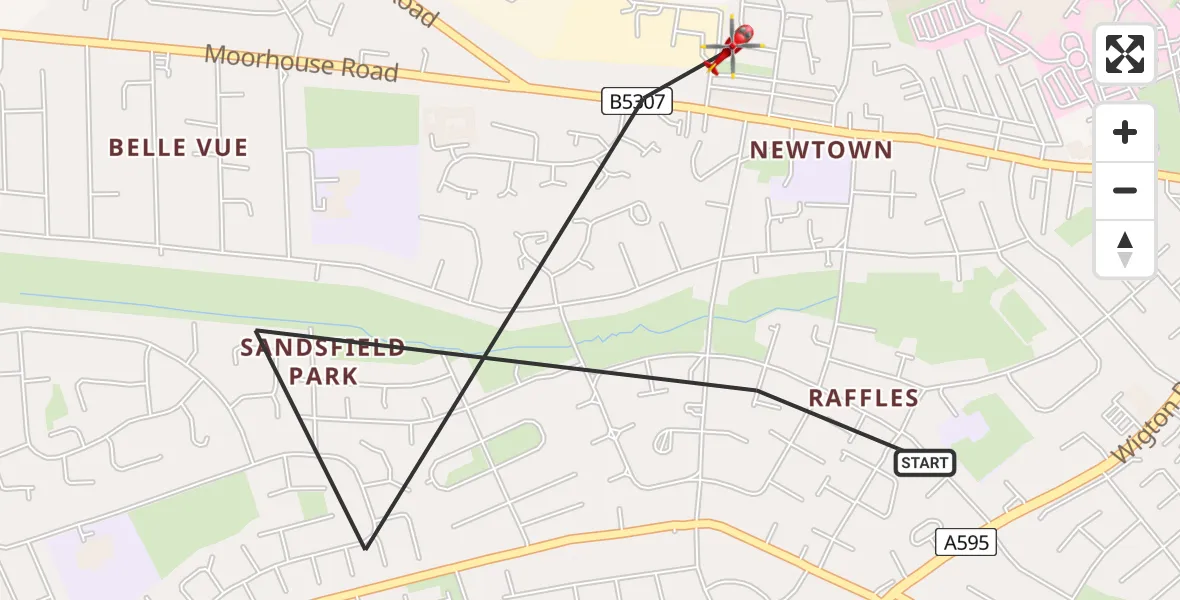 Flight route Air Ambulance Helicopter Carlisle - Carlisle, 15 July 2026, 16:22