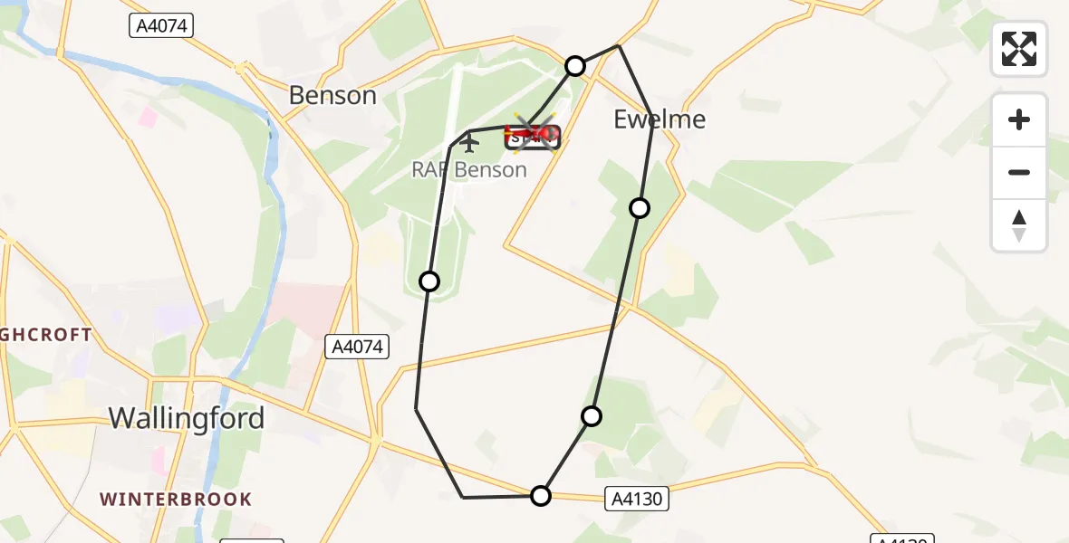 Flight route Air Ambulance Helicopter RAF Benson - RAF Benson, 15 July 2026, 16:21