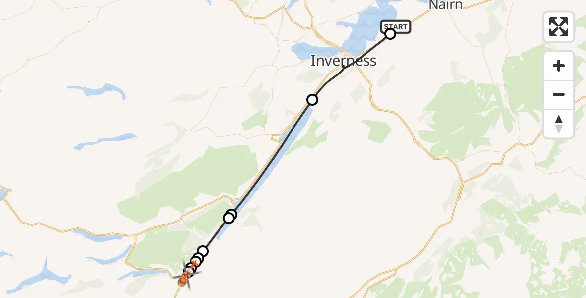 Flight route Coastguard Helicopter Inverness Airport - Invergarry, 15 July 2026, 16:49