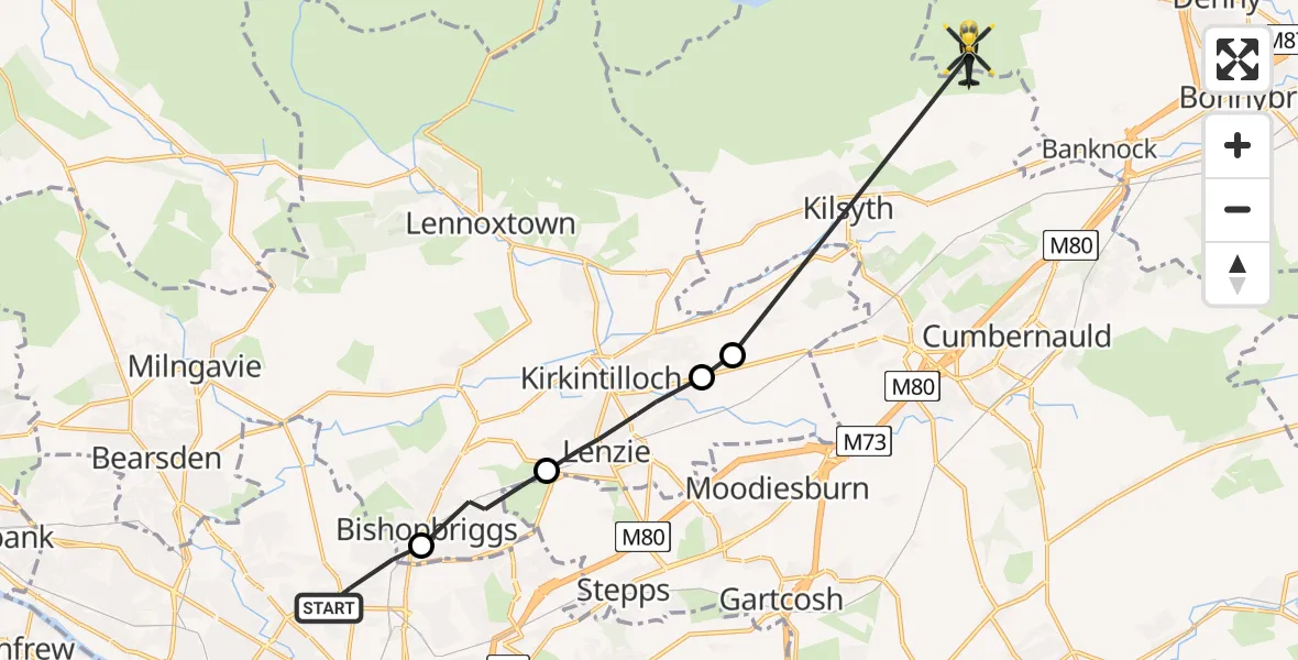 Flight route Police Helicopter Glasgow - Falkirk, 15 July 2026, 16:59